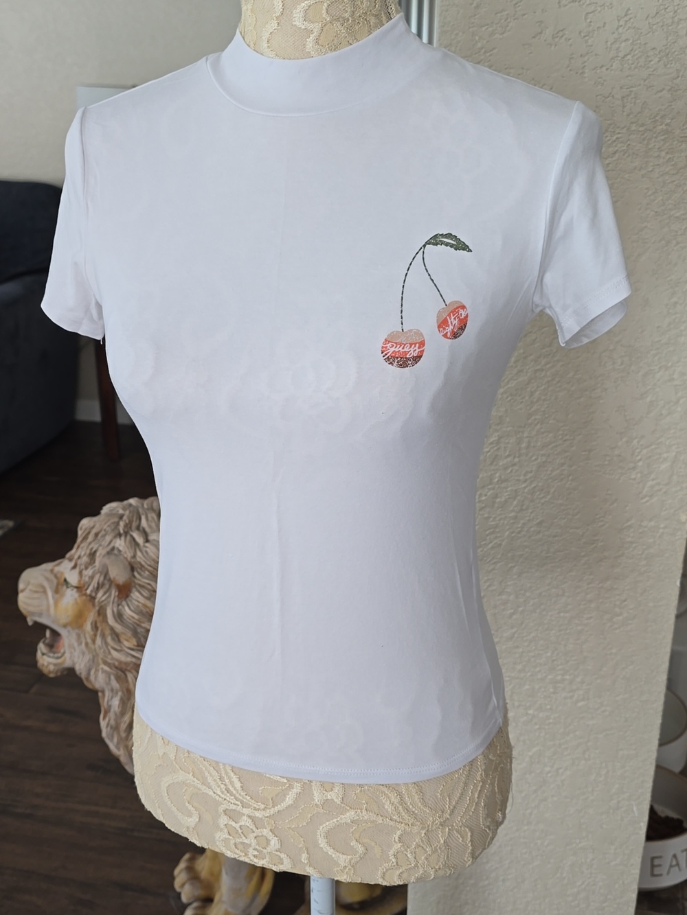 Guess Cherry Logo Mock Neck Tee